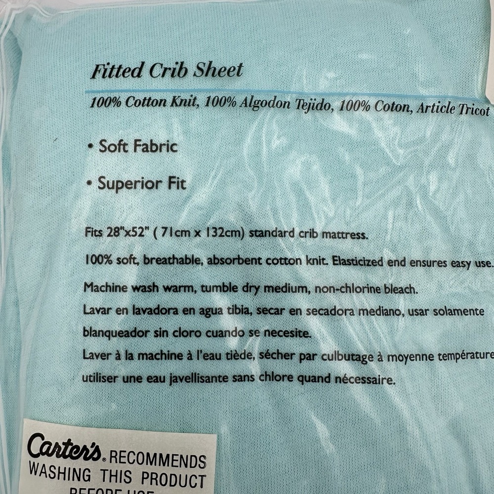 Vintage CARTER'S Fitted Crib Sheet Solid Blue 100% Cotton Knit - Picture 3 of 3